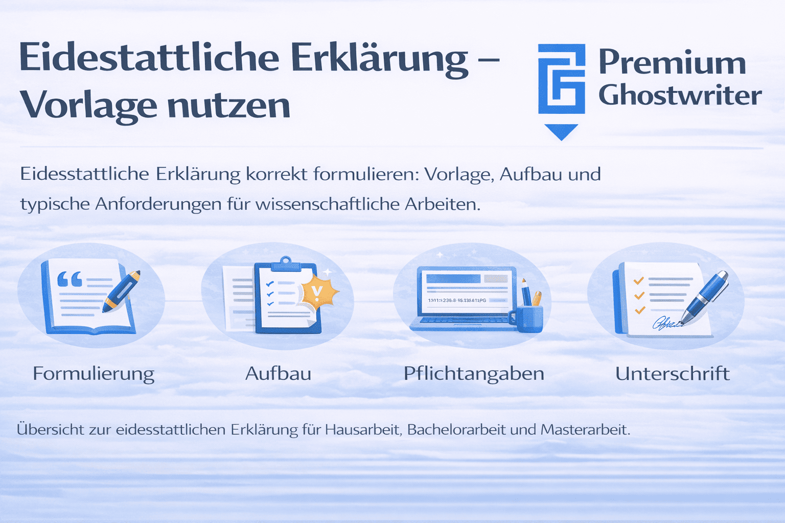 Eidesstattliche Erklärung Vorlage für Hausarbeit, Bachelorarbeit und Masterarbeit – korrekt formuliert und strukturiert
