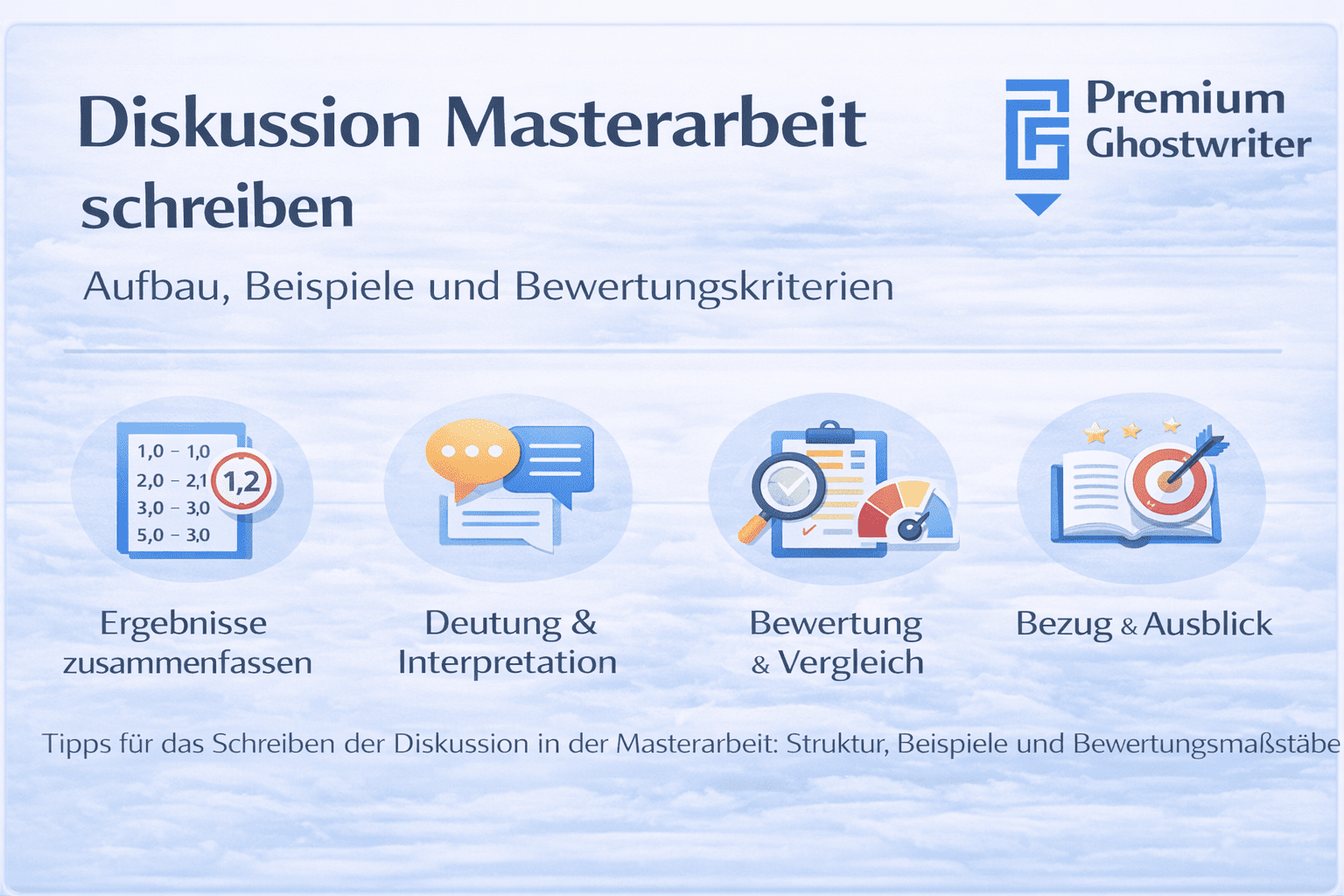 Infografik zur Diskussion in der Masterarbeit mit Aufbau und Beispielen.