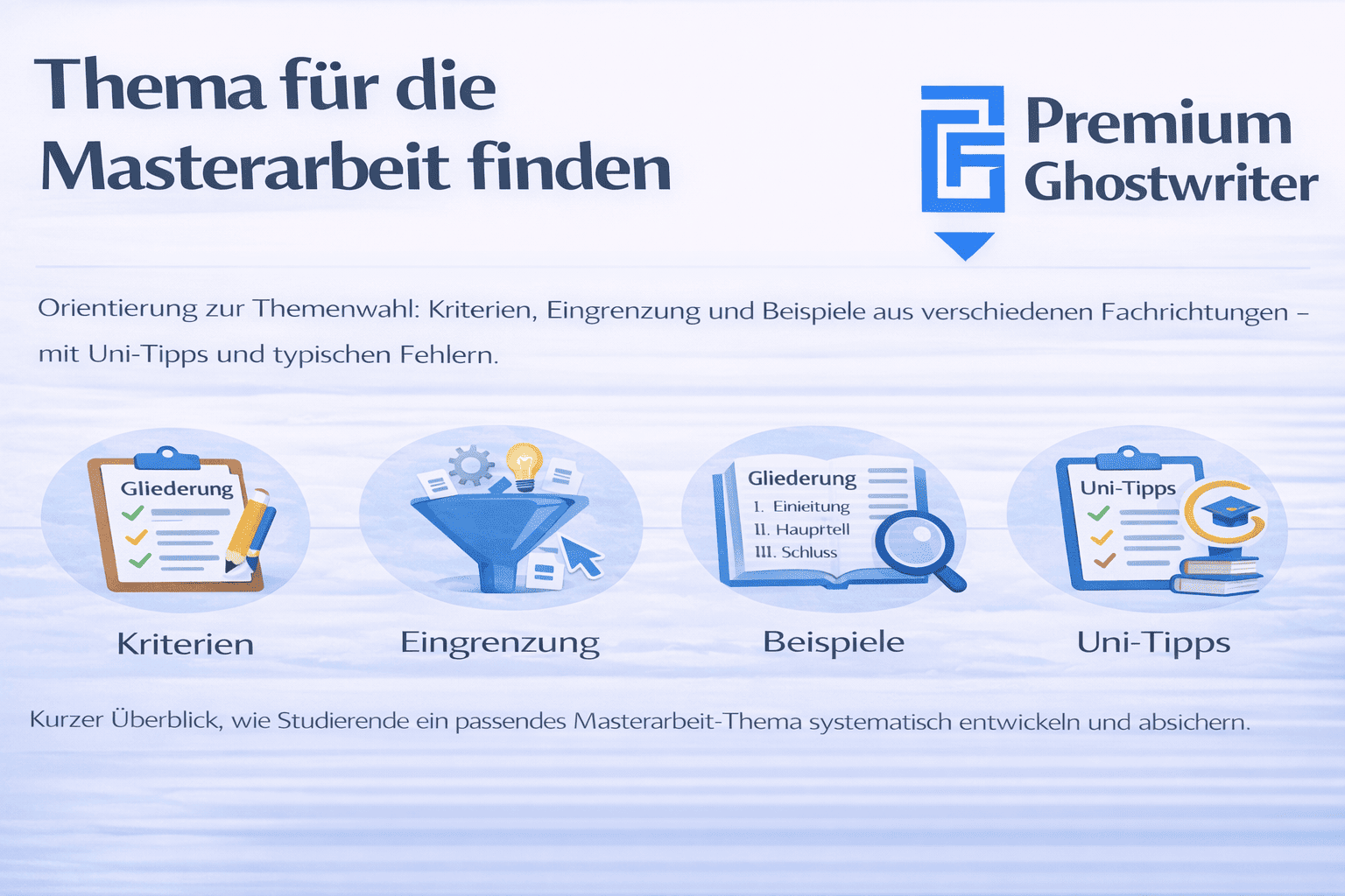 Thema Masterarbeit finden: Kriterien, Eingrenzung, Beispiele, Uni-Tipps und typische Fehler im Überblick